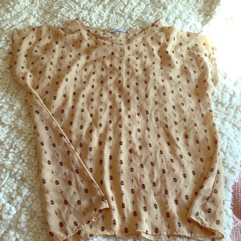 ☠️😇 skull and cross tan sheer shirt